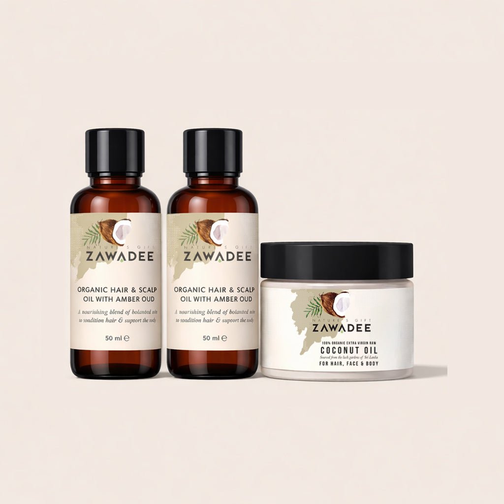 Amber Oud Hair Strength Ritual | Oud Hair Oils & Coconut Care Set - Zawadee_Gifts