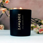 Black Oud Candle Jar with Zawadee Written on it