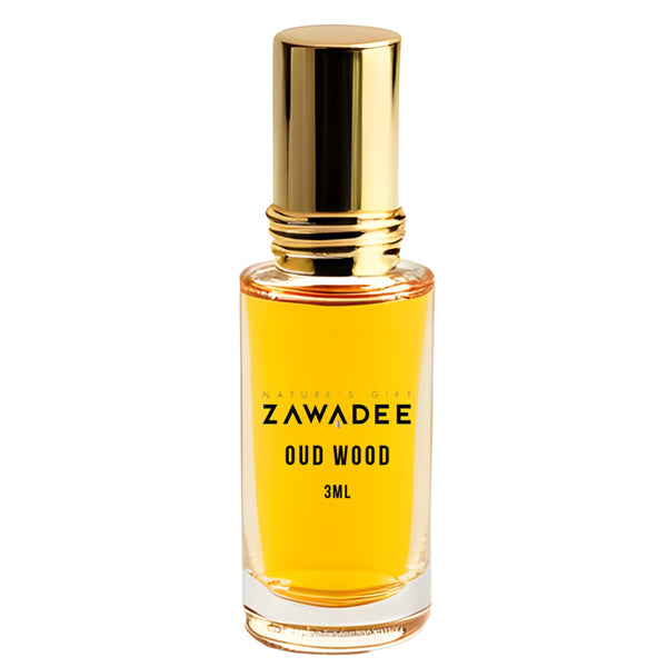 oud perfume oil in a clear roller bottle 